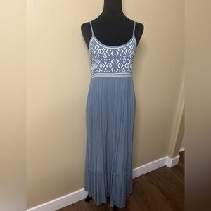 Sim & Sam Blue Maxi Dress With White Embroidery